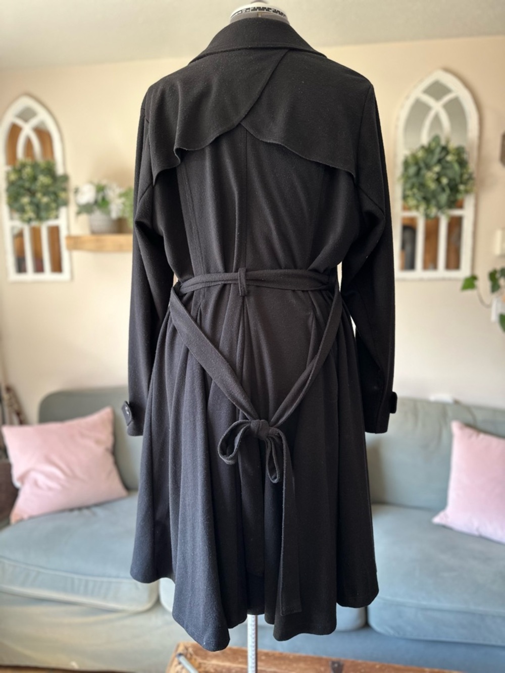 Classic Double-Breasted Black A-Line Coat - Picture 4 of 12